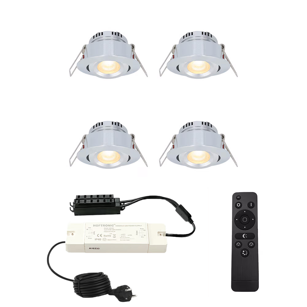 Set Sienna Mini Inbouwspots 12V - 4x 3W spots - 2700K - IP44 - kantelbaar - Dimbaar