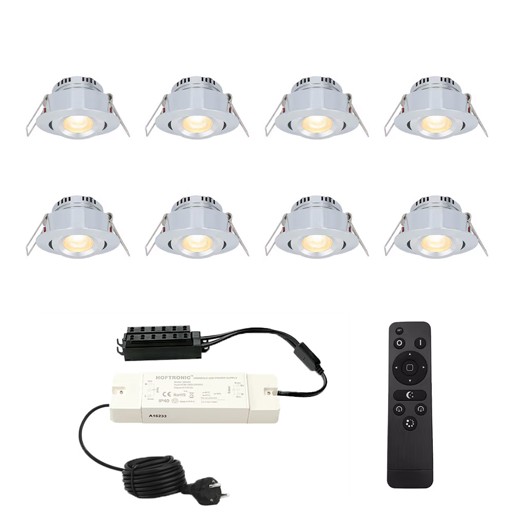 Set Sienna Mini Inbouwspots 12V - 8x 3W spots - 2700K - IP44 - kantelbaar - Dimbaar