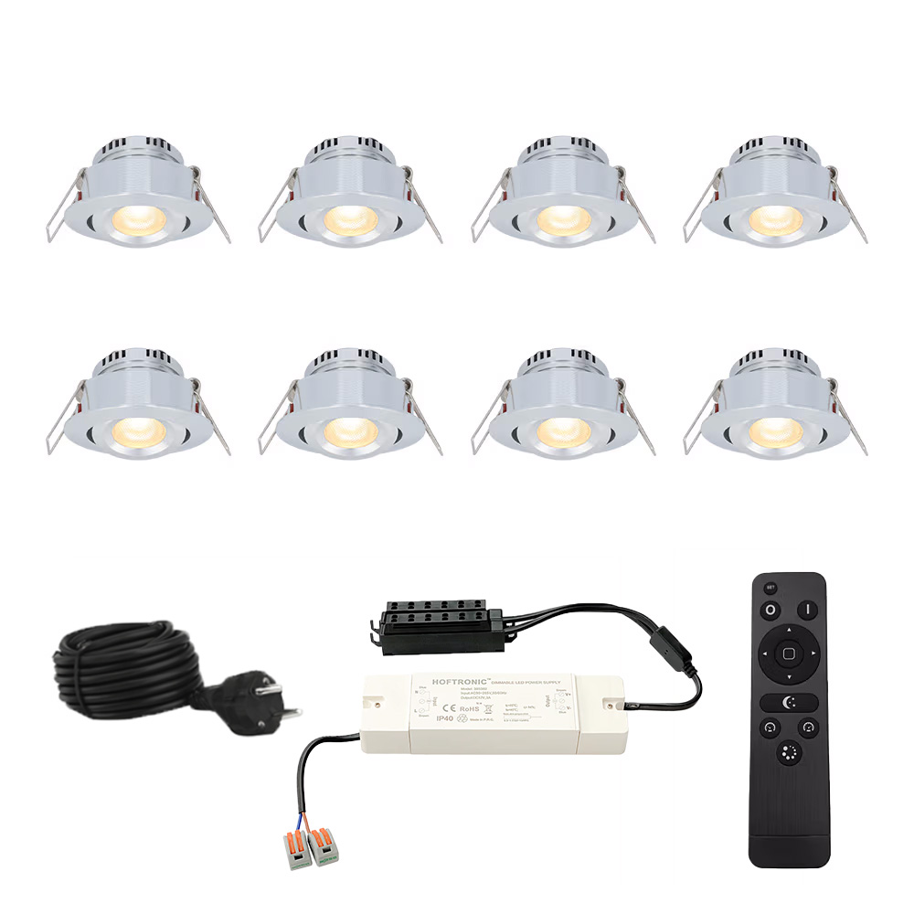 Set Sienna Mini Inbouwspots 12V - 8x 3W spots - 2700K - IP44 - kantelbaar - Dimbaar