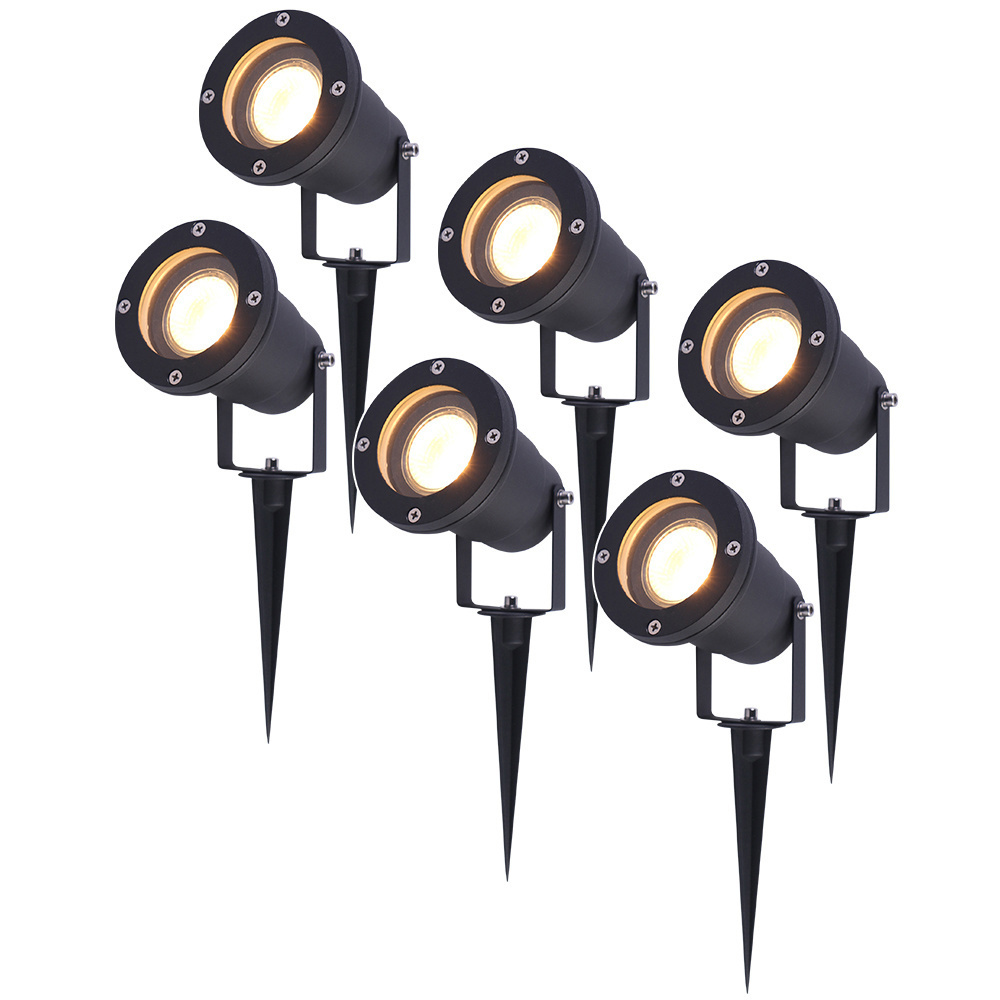 6x LED Havelampe med jordspyd - 4W 345lm - Vipbar - 2700K - IP65 - Sort