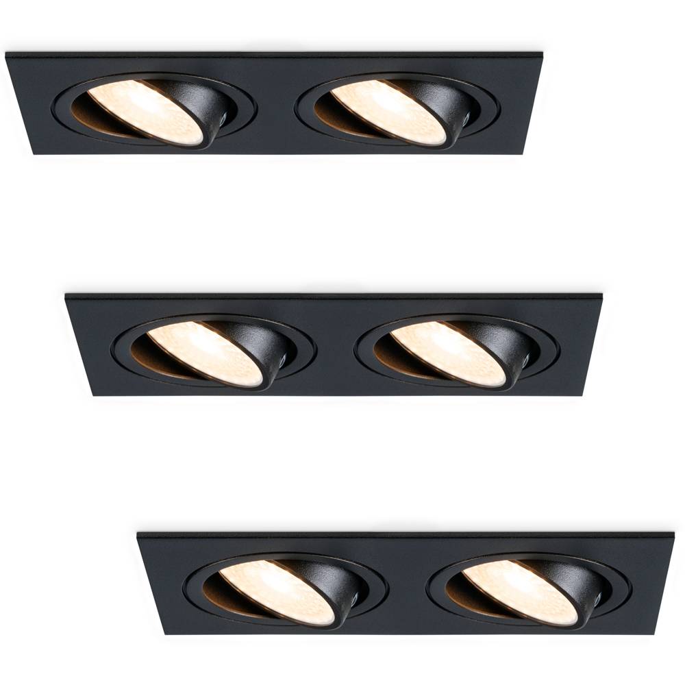 3x Mallorca LED indbygningsspots - 8W 690 lumen - 2700K - Vipbar - Sort