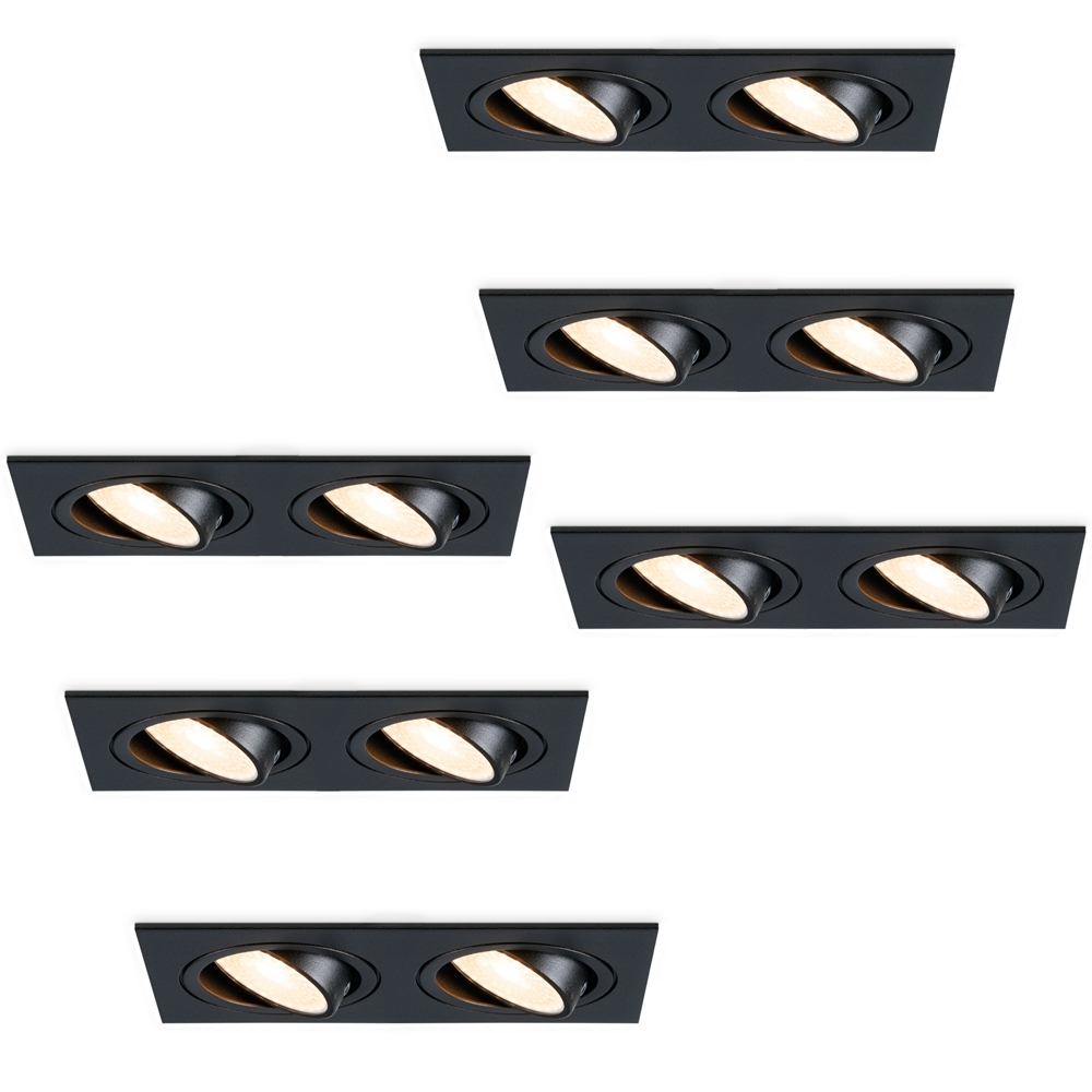 6x Mallorca LED indbygningsspots - 8W 690 lumen - 2700K - Vipbar - Sort