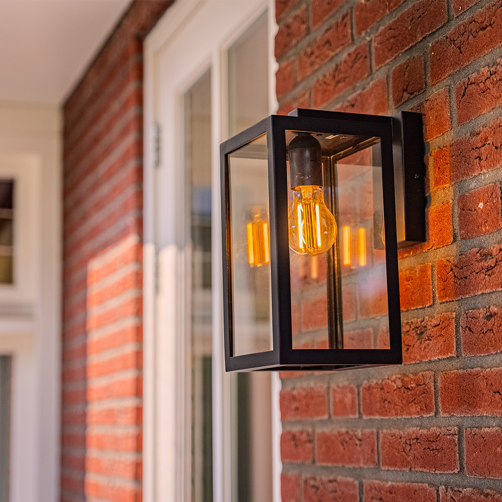 Brooks Applique murale dimmable noire - Lanterne murale - E27 - Max 60 W - IP44