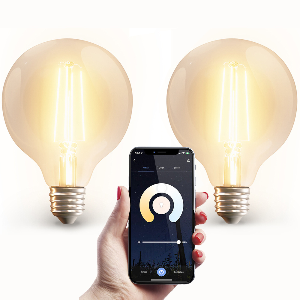 2x Lampe à filament LED Smart E27 - G95 - Wifi - 806lm - 7W