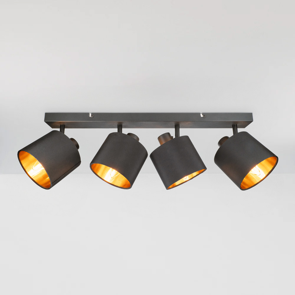 Jimmy LED-Deckenstrahler - 4 Spots - Schwarz/Gold - E14 Fassung - IP20