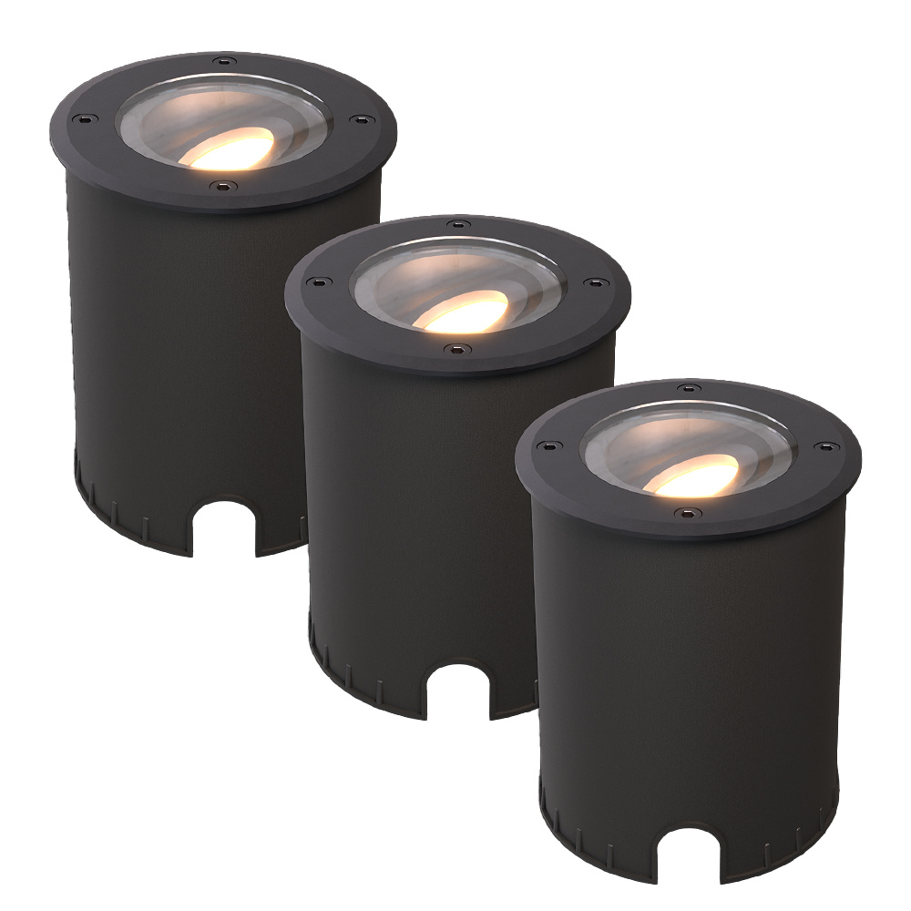 Set med 3 Lilly LED Markspotlights - Rund - 2700K - Dimbar - IP67 - Svart
