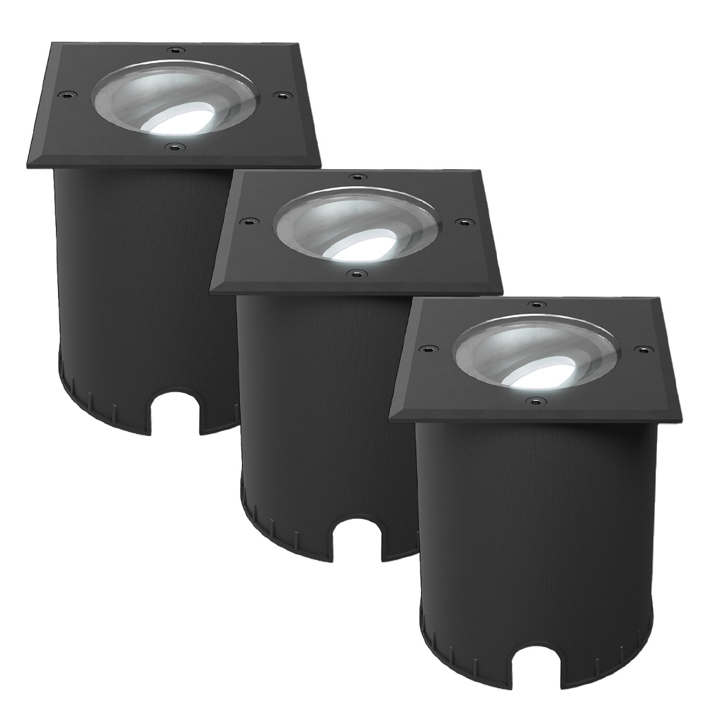 3x Cody LED Grondspots Zwart - GU10 4,5W 345lm dimbaar - 6500K - Vierkant - IP67