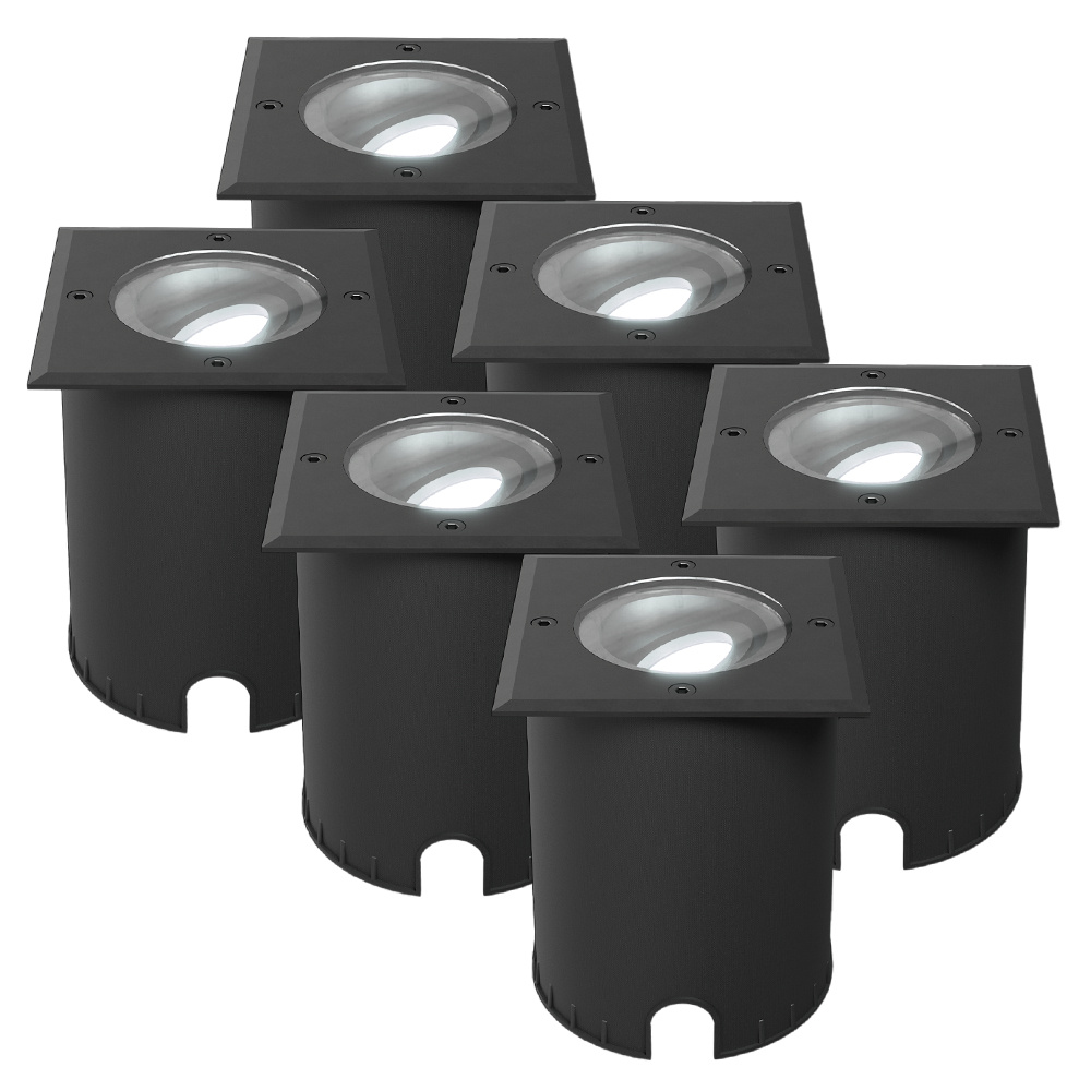 6x Cody LED Grondspots Zwart - GU10 4,5W 345lm dimbaar - 6500K - Vierkant - IP67