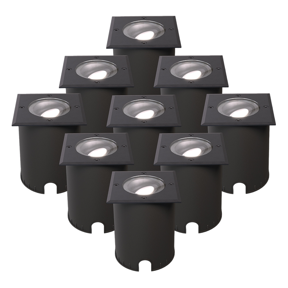 9x Cody LED Grondspots Zwart - GU10 4,5W 345lm dimbaar - 6500K - Vierkant - IP67