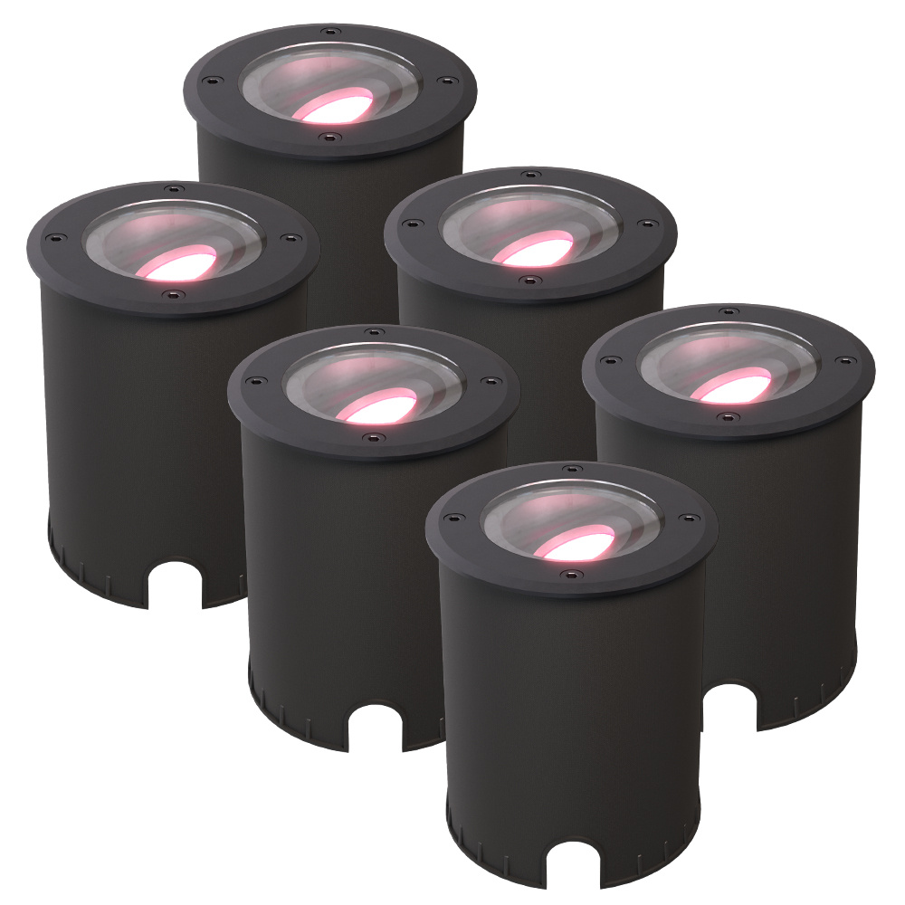 6 stk. Lilly - Smart LED Nedgravningsspot - 5,5W - Rund - RGBWW - IP67 - Sort