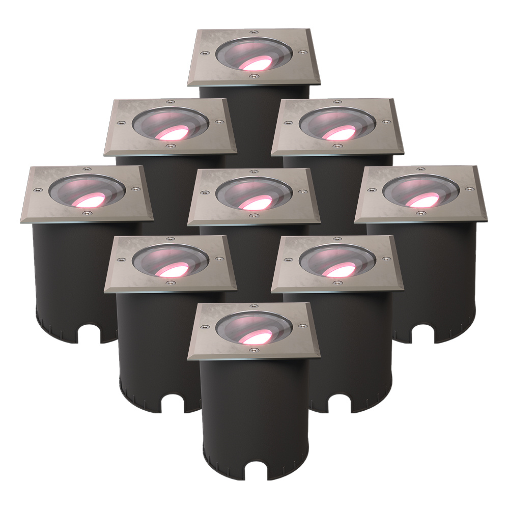 9 stk. Cody - Smart LED Markspots - 5,5W - Firkantet - RGBWW - IP67 - Rustfrit stål