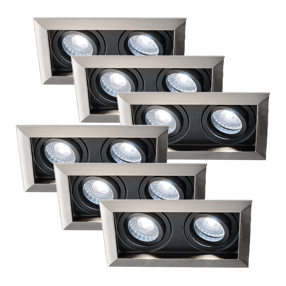 6x Durham Spot LED Encastrable - 8W 690lm - 6500K - Inclinable - Noir