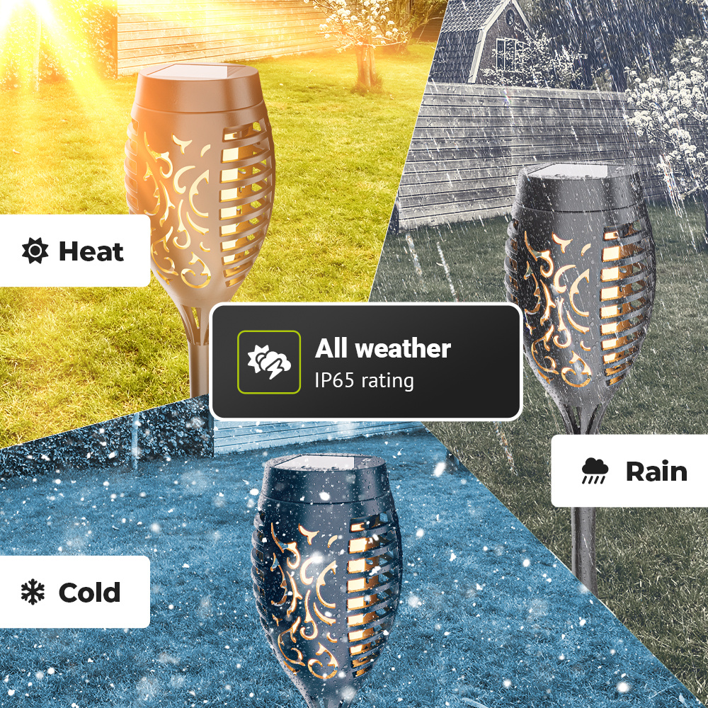 Swonuk Solar Flame Light, Pack Of 4 Solar Garden Lights, IP65 Waterproof Solar Lamp, Garden Torches With Realistic Flames, Automatic On/Off, Outdoor, Warm Light