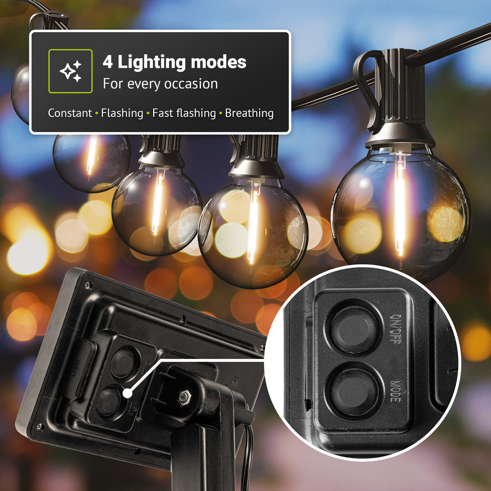 Elegear Lichtsnoer voor buiten, zonne-energie/USB, 12,5 m, dimbaar, met afstandsbediening en timer, 15 1 gloeilampen, IP44 waterdicht, lichtketting, voor buiten, tuin Elegear Lichtsnoer voor buiten, zonne-energie/USB, 12,5 m, dimbaar, met afstandsbediening en timer, 15 1 gloeilampen, IP44 waterdicht, lichtketting, voor buiten, tuin
