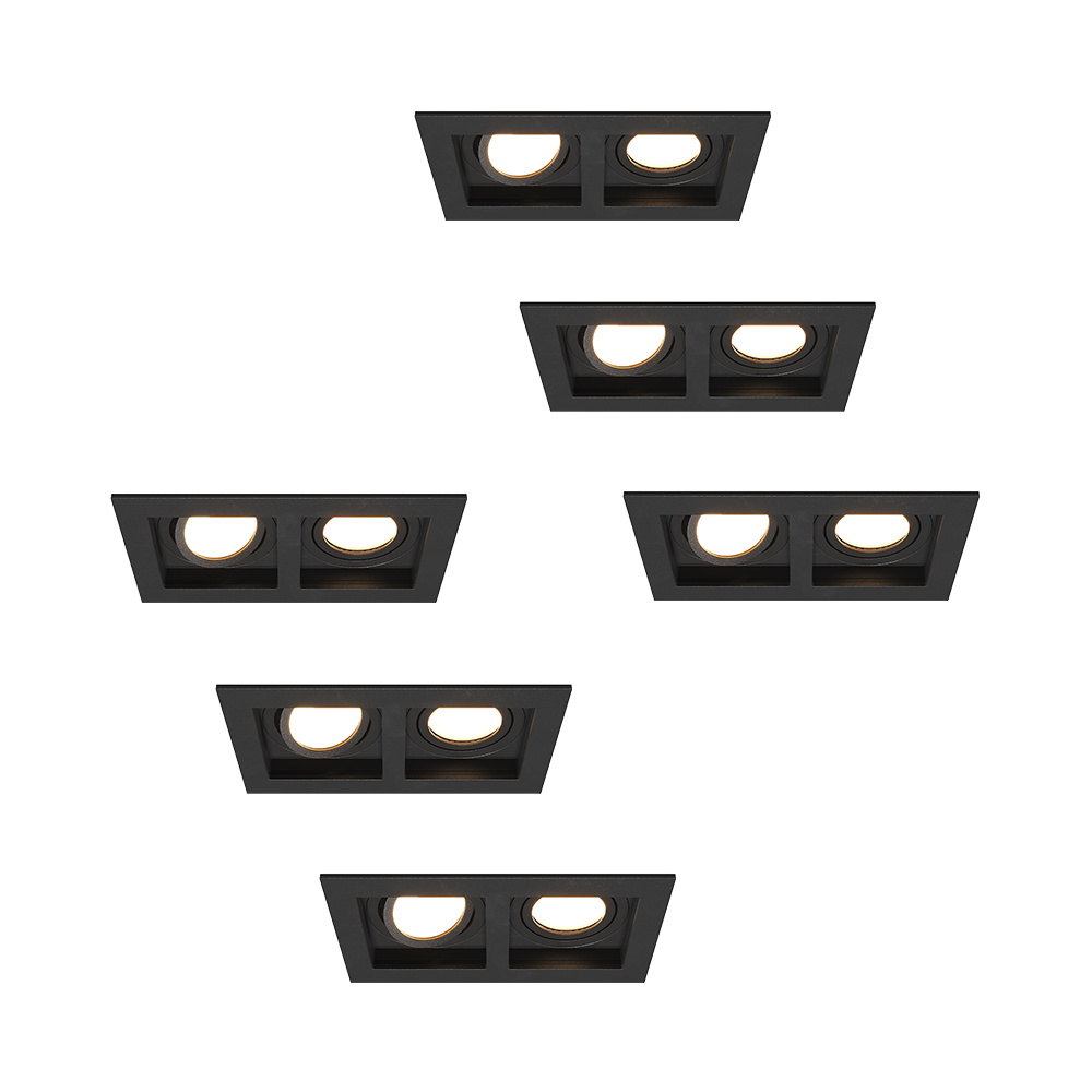 6x Fresno dobbelt indbygningsspot - rektangel - 2x GU10 - 4000K - 8W 690lm - IP20