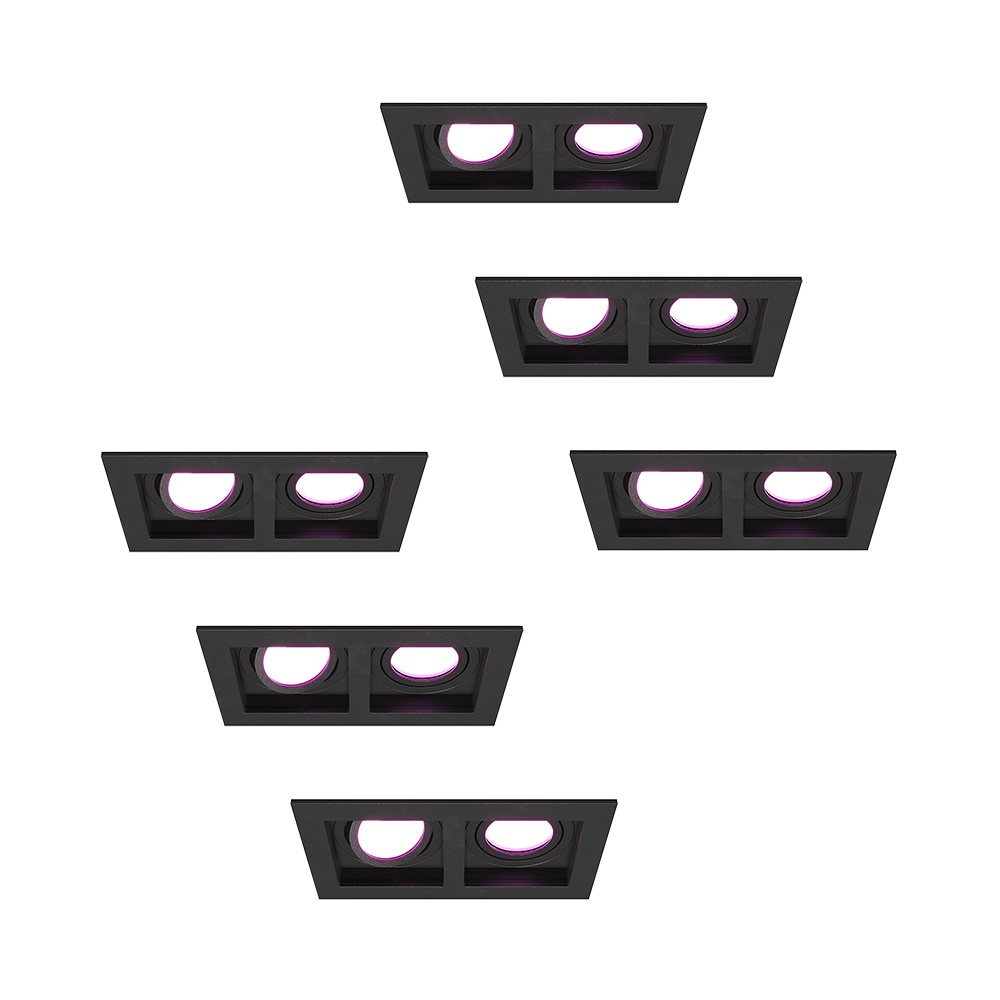 6x Fresno Dubbele Inbouwspot - 2x GU10 - RGBWW - 11W 690lm - Kantelbaar - IP20