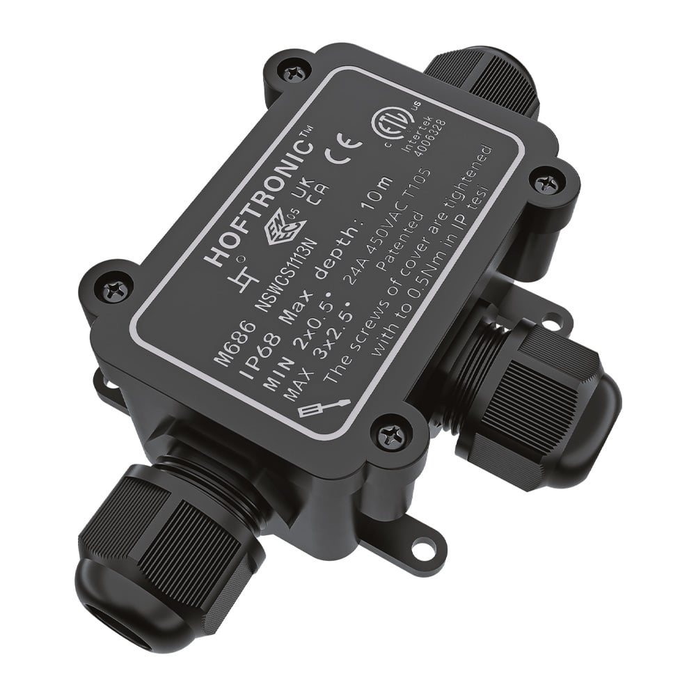 Junction box IP68 Waterproof - 126x63x39mm - 3 inputs - for 2 and 3 core cables (4-11mm)