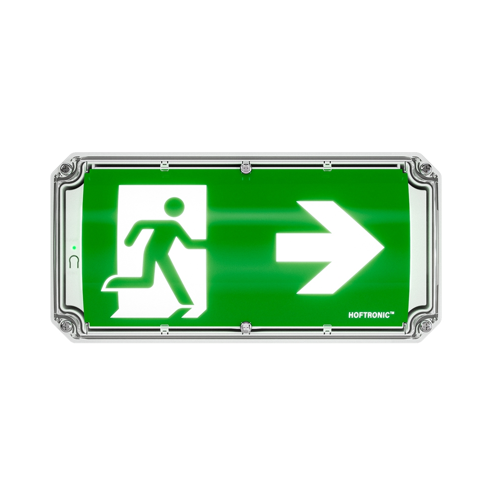 Robus - LED Notbeleuchtung mit Batterie - IK10 Bulkhead - IP66 wasserdicht - 4,2W 300lm - 3 Stunden Notstrombatterie - Inkl. Piktogramm zur Fluchtweganzeige