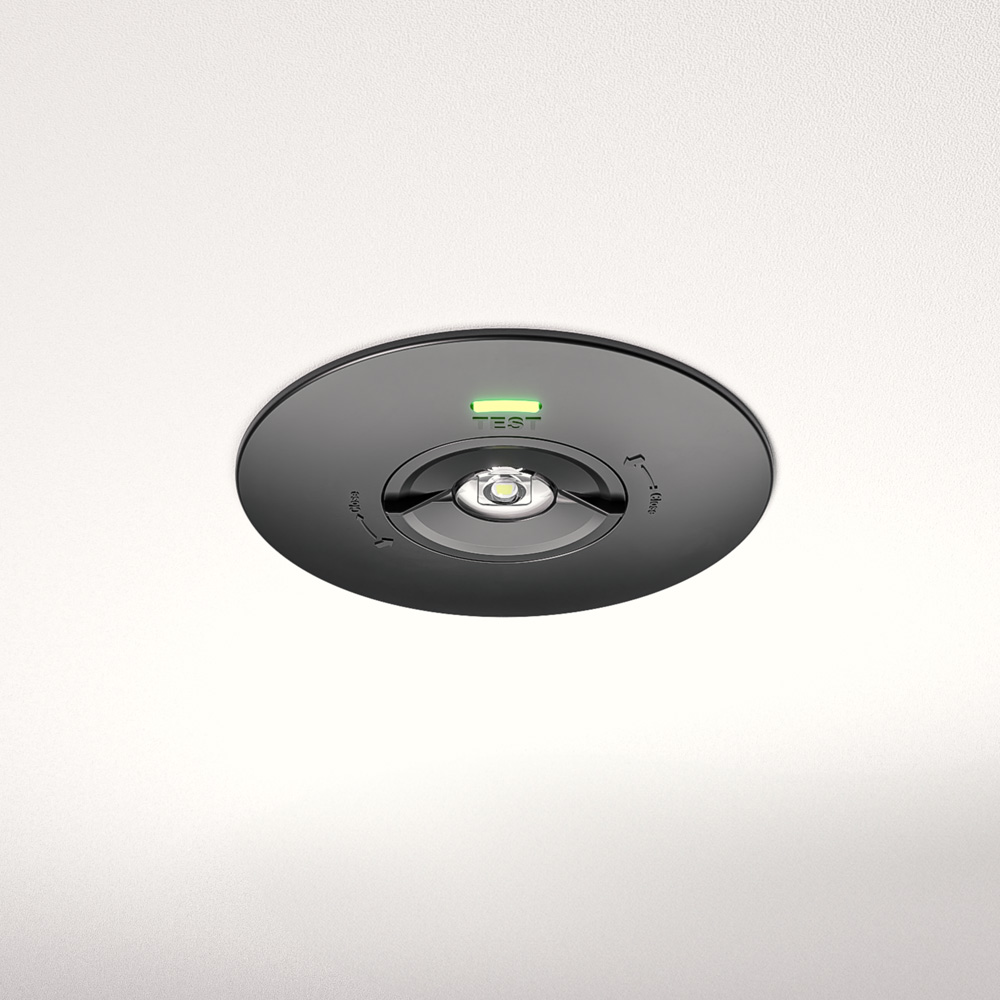 Locus - LED Einbaustrahler Notbeleuchtung Schwarz - 2W 300lm - Austauschbare Linse - IP20 - 3-Stunden (3300mAh) - 6500K