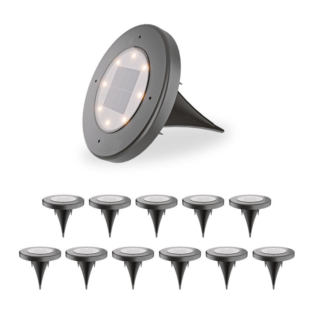 Ellis 12x Solar Bodeneinbaustrahler - 8 LEDs - 3000K - IP65 - Schwarz