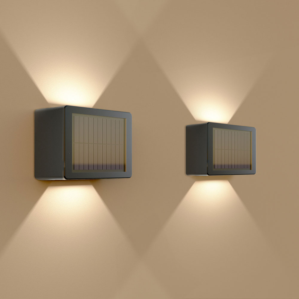 2x Louis - Solar LED Wall Light - Cube - CCT - Black- IP65 - 4 LEDs
