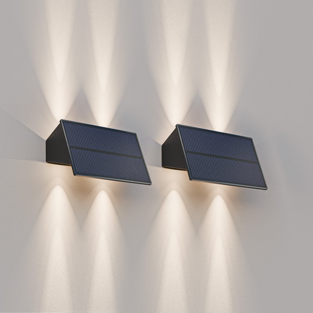 2x Roby - Applique murale solaire - 2 modes d'éclairage - 4 lumières - 3000K