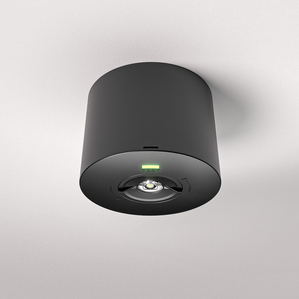 Locus - Surface-mounted emergency light spotlight black - 2W 300lm - 6000K - IP20