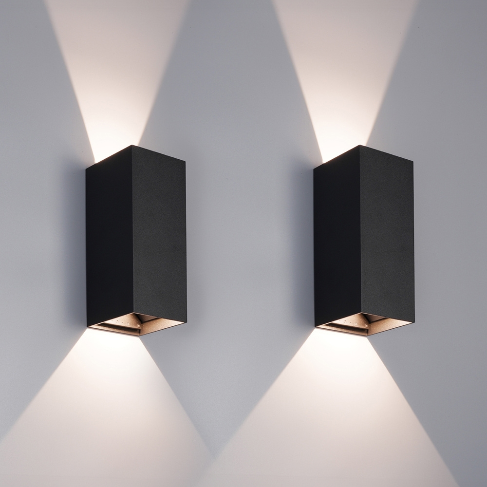 Set mit 2 Miles S LED Wandleuchten dimmbar – Up- und Downlight für außen – 3000K warmweiß – 10 Watt 760 Lumen – IP65 wasserdicht – Schwarz – Außenbeleuchtung