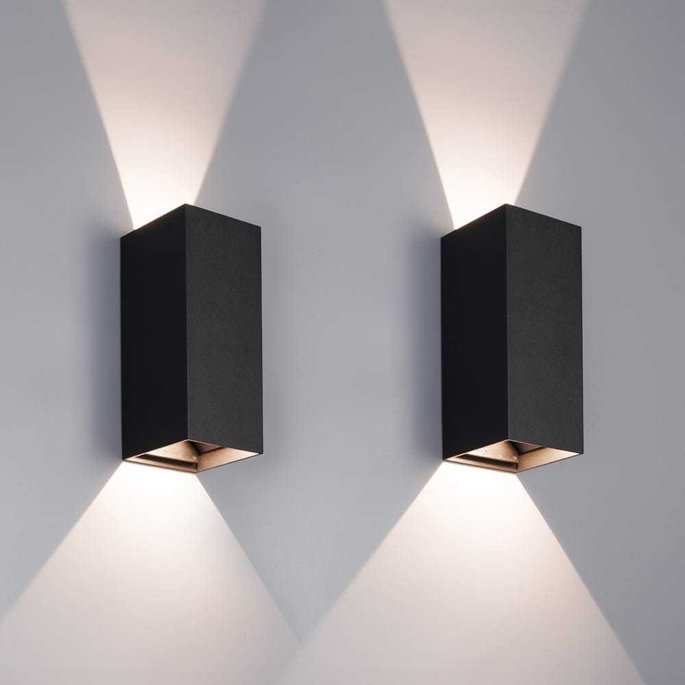 HOFTRONIC™ Set van 2 Miles S LED wandlamp dimbaar - up en down light buiten - 3000K warm wit- 10 Watt 760 lumen- IP65 waterdicht - Zwart - buitenverlichting