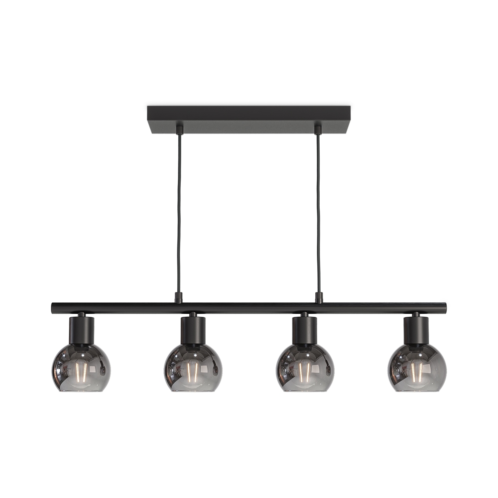 Glazura - LED Hængelampe 4 lys - Glaskugler - Røget glas - Sort - E14 fatninger