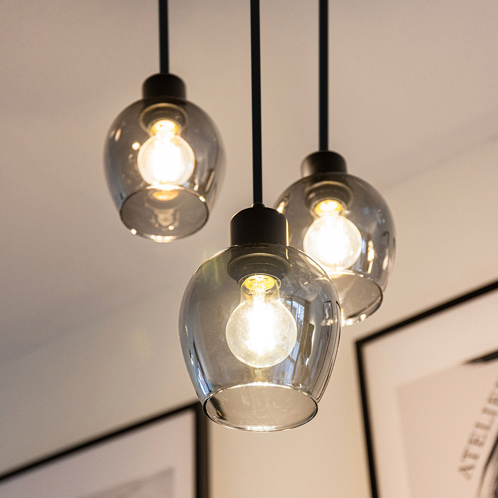 Zora - LED Pendelleuchte Rauchglas - 3-flammig - E27 - Schwarz