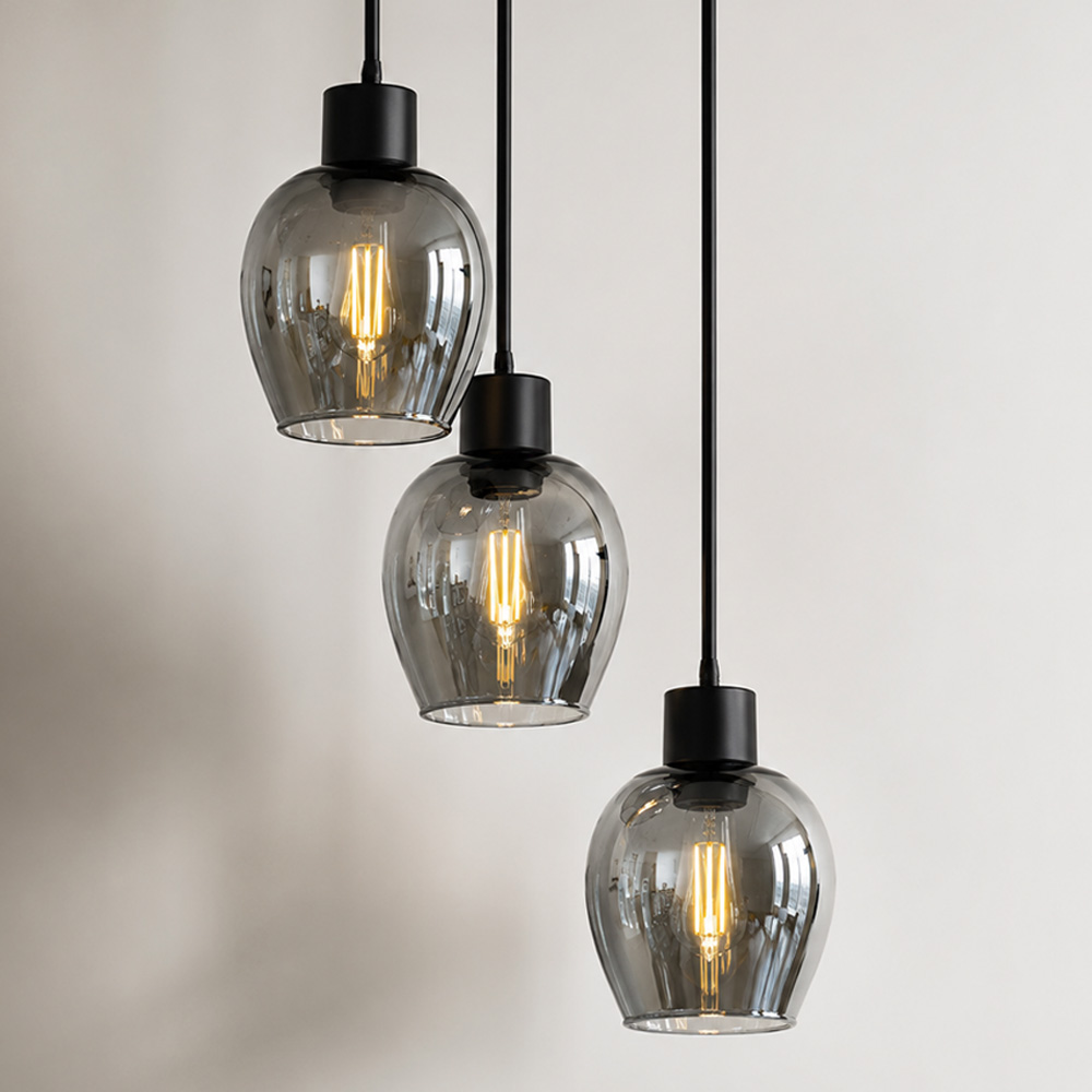 Design Hanglamp Zora - Smoke Glas - 3 lichts - E27 - Zwart