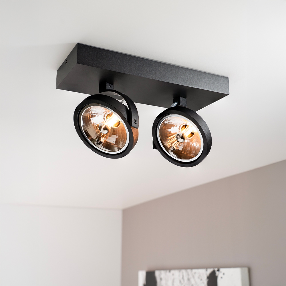 Saturno nero II - 2-lys loftspot - Vipbar og drejelig