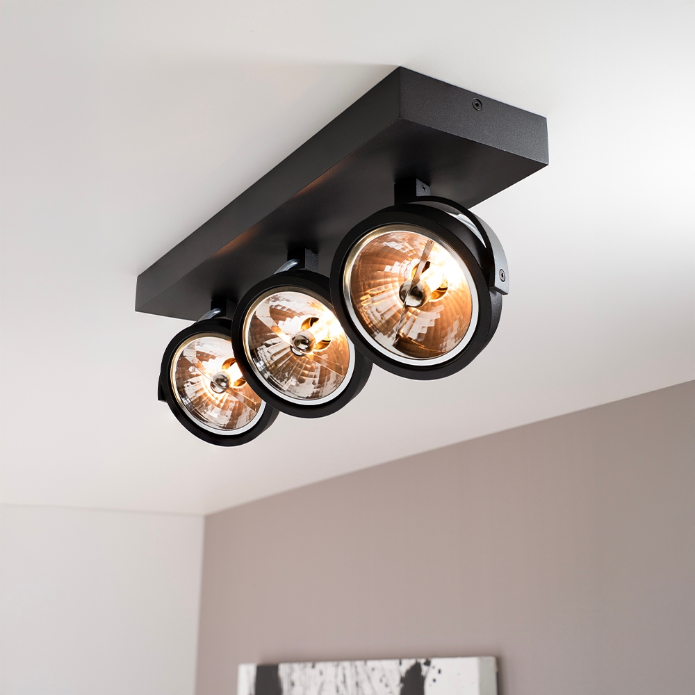 Saturno nero III - 3-lys loftspot - Vipbar og drejelig