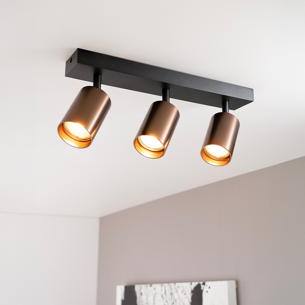 Taurus bronzo III - 3-lichts plafondspot met kantelbare geborstelde bronzen spots en matzwarte basis