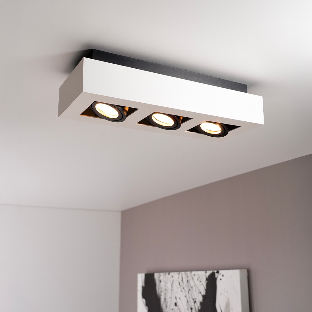 Pollux bianco III - Rechthoekige 3-lichts plafondlamp met kantelbare spots