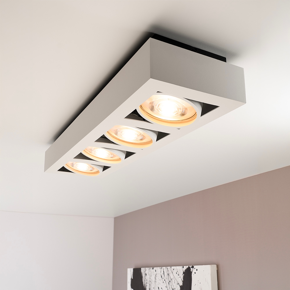 Castor bianco IV - Rektangulær 4-lys loftslampe med vippespots