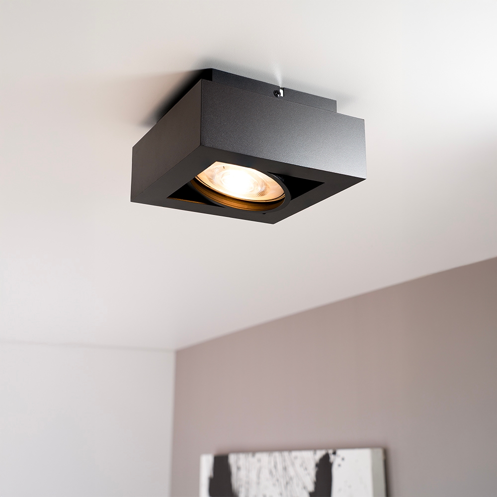 Castor nero I - Firkantet loftslampe med vippespot