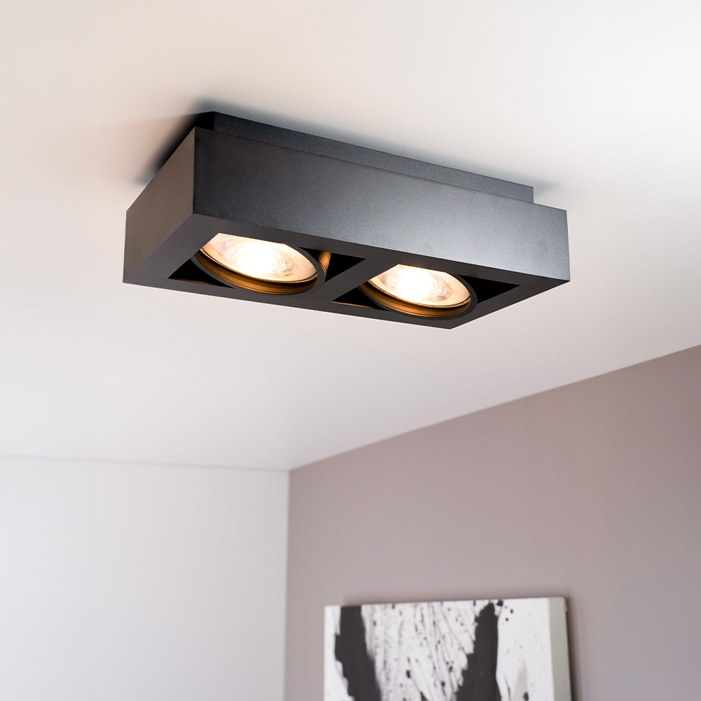 Castor nero II - Rechthoekige 2-lichts plafondlamp met kantelbare spots