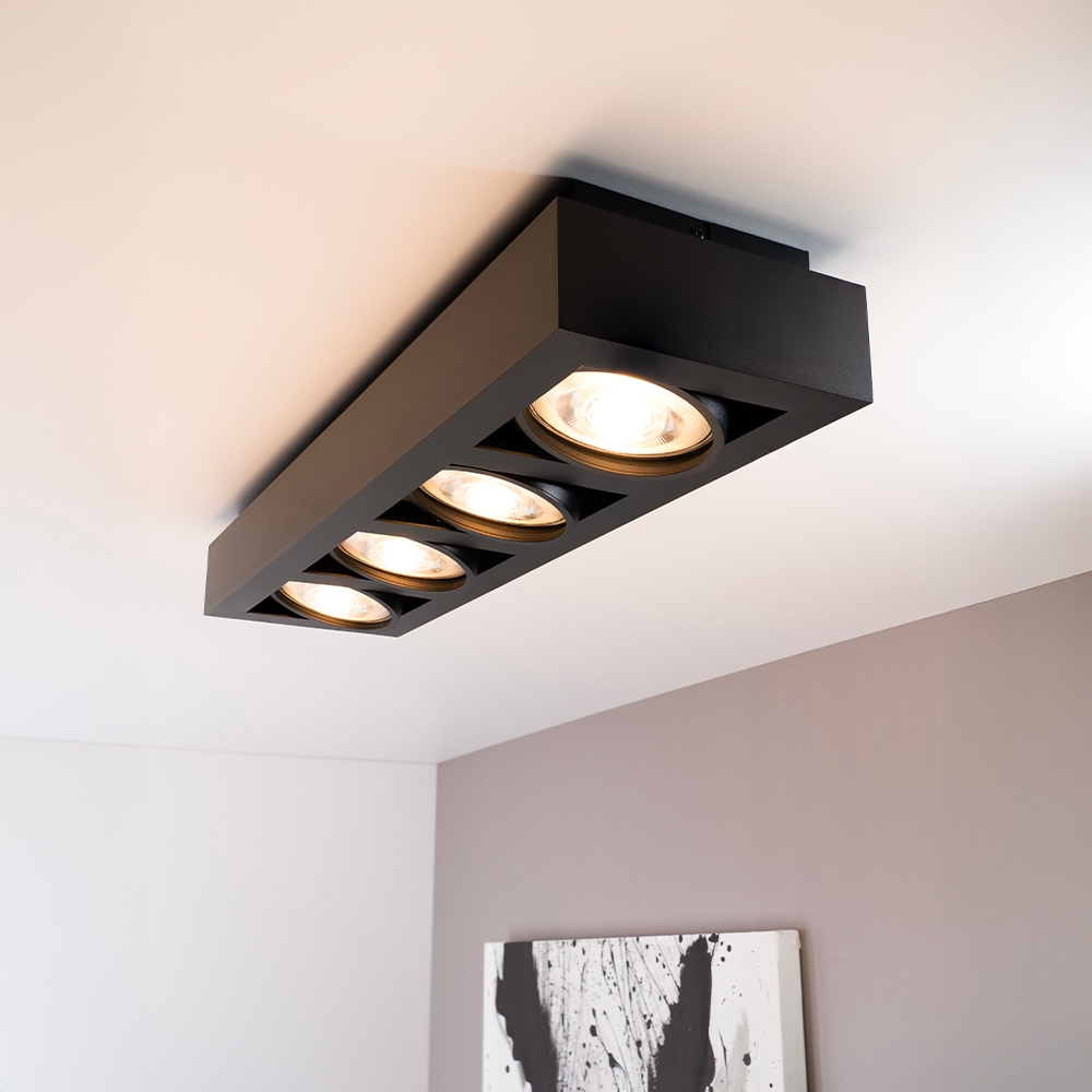 Castor nero IV - Rechthoekige 4-lichts plafondlamp met kantelbare spots