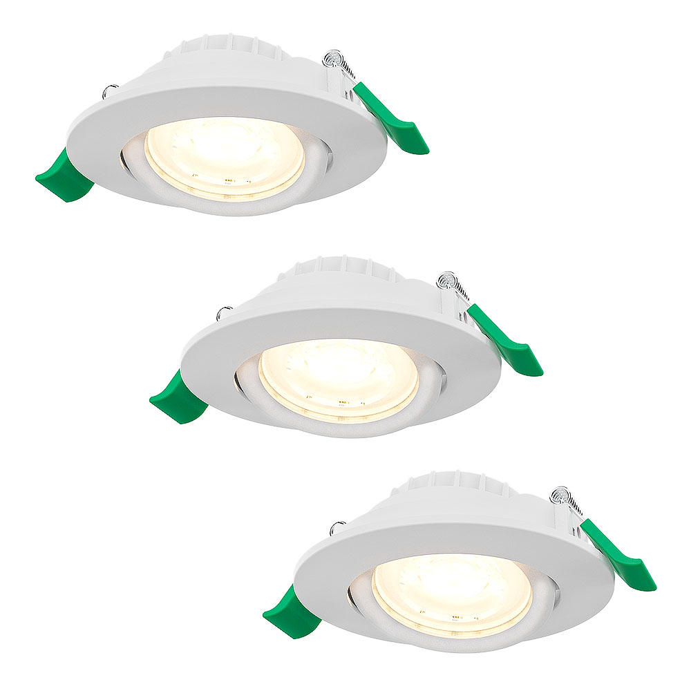 3x Prado Dimmable LED Recessed Spotlight - 6W 570lm - CCT 2700K/4000K/6000K - Tiltable - White