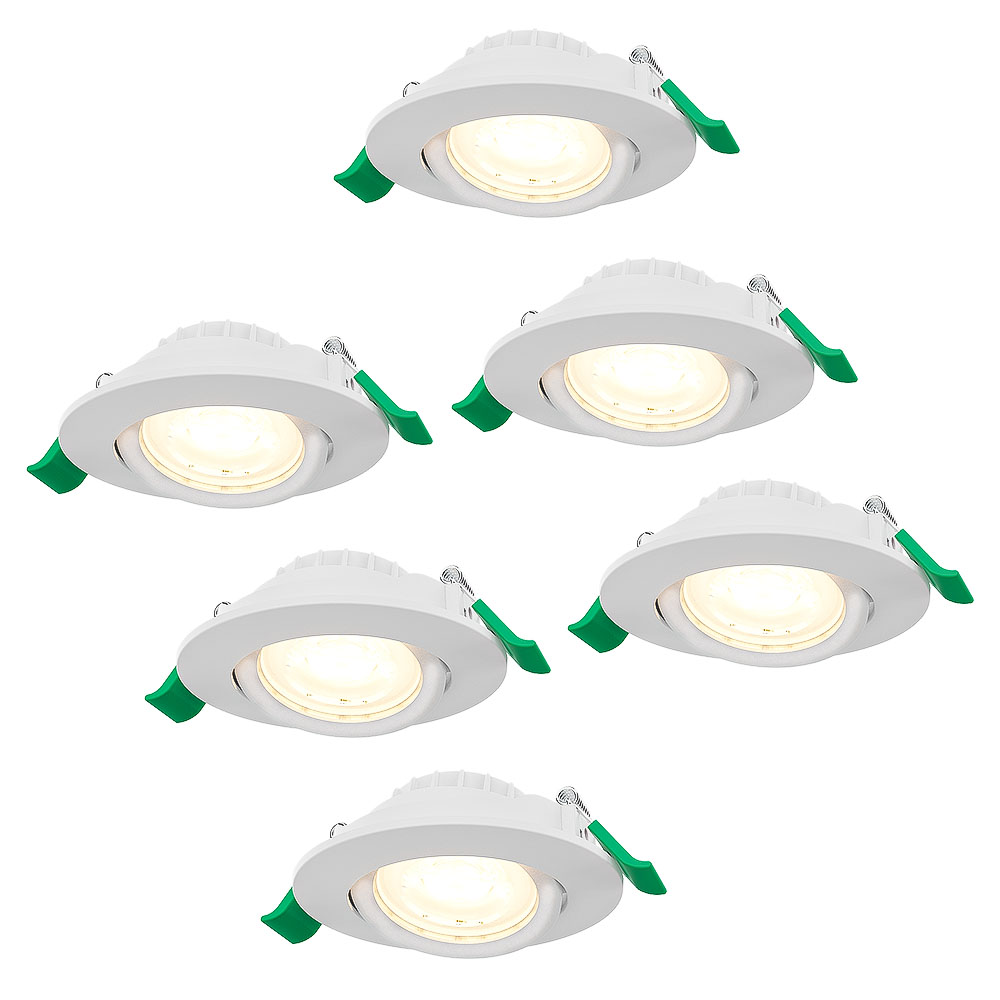 6x Prado Dimmable LED Recessed Spotlight - 6W 570lm - CCT 2700K/4000K/6000K - Tiltable - White