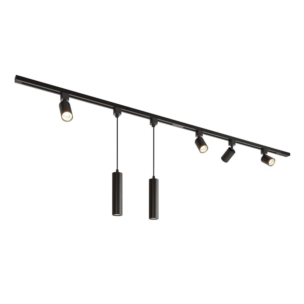 Taros LED-skinnesystem-pakke - lige - 2 x 1 m skinne - 4 skinnespots - 2 pendel lampe
