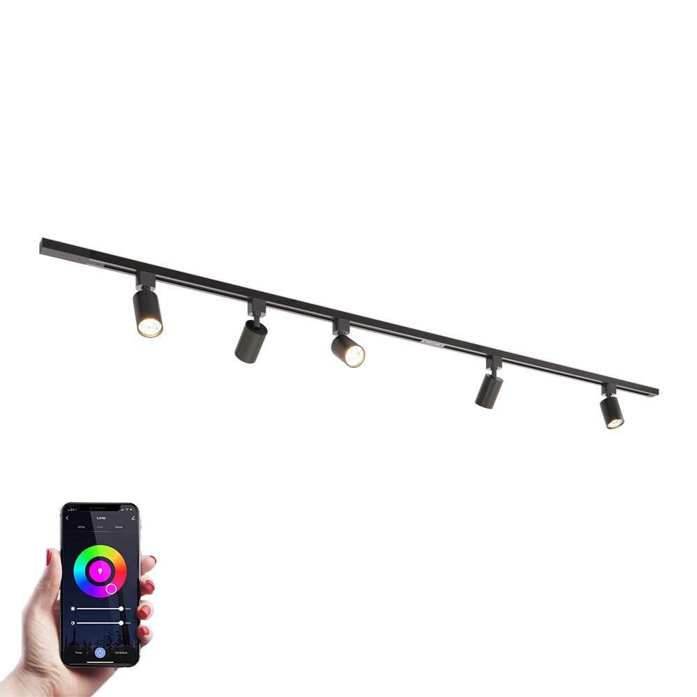 Taros LED Track Lighting package - Straight - 2x 1m - 5 Spotlights - RGBWW GU10