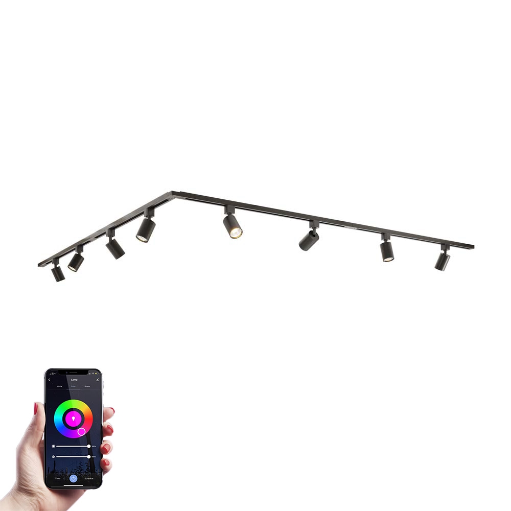 Taros LED-skinnesystem-pakke - L-form - 4 x 1 m - 8 skinnespots - RGBWW GU10