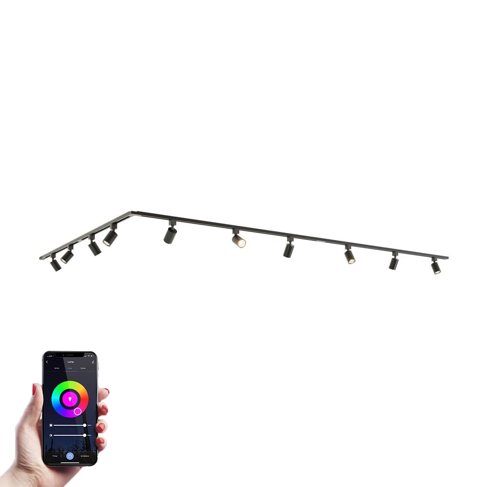 Taros LED-skinnesystem-pakke - L-form - 5 x 1 m - 10 skinnespots - RGBWW GU10