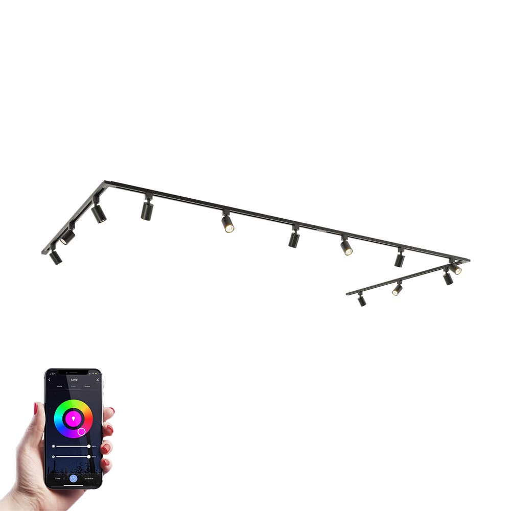 Taros LED-skinnesystem-pakke - U-form - 4 x 1,5 m - 12 skinnespots - RGBWW GU10