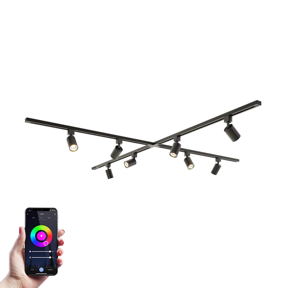 Taros LED-skinnesystem-pakke - X-form - 4 x 1 m - 8 skinnespots - RGBWW GU10