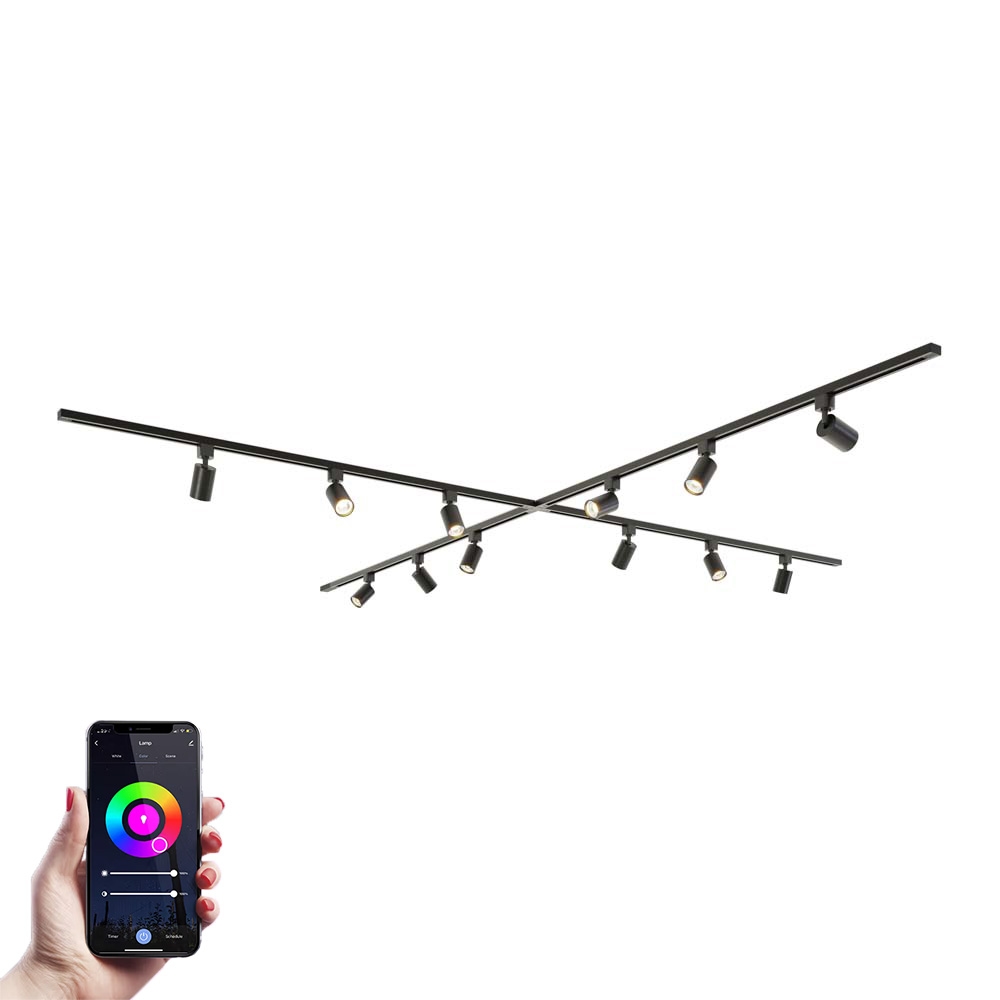 Taros LED-skinnesystem-pakke - X-form - 4 x 1,5 m - 12 skinnespots - RGBWW GU10