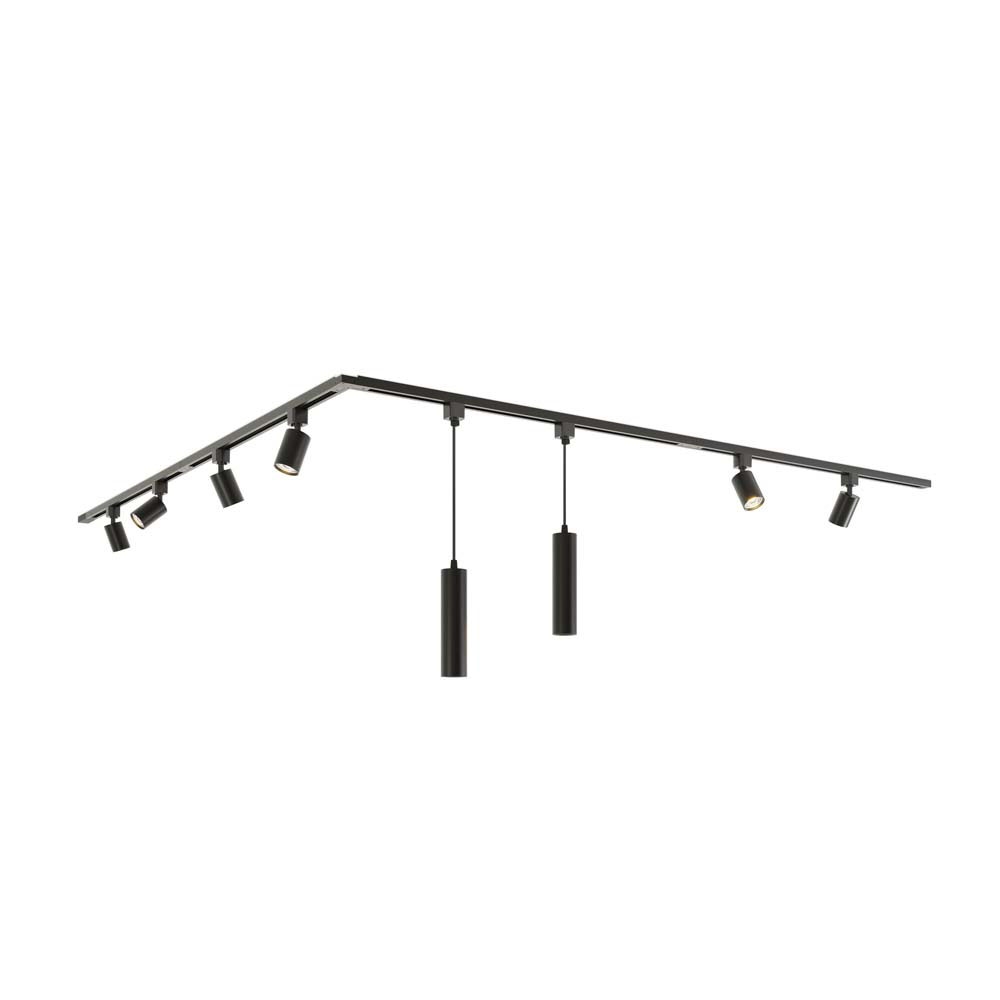 Taros LED-skinnesystem-pakke - L-form - 4 x 1 m - 6 skinnespots - 2 pendel lampe - 2700K GU10